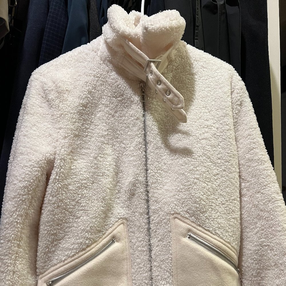 Jonathan Simkhai Amira Sherpa Quilted Aviator Jacket Size